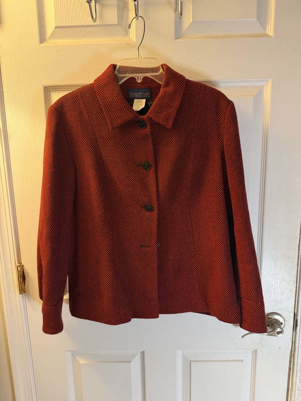 Textured Brick-Red Single-Breasted Blazer Jacket
